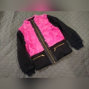 Kids Pink Faux Fur and Black Jacket